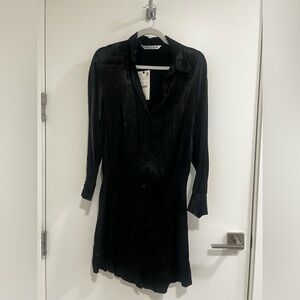 Zara Black Satin Shirt Dress